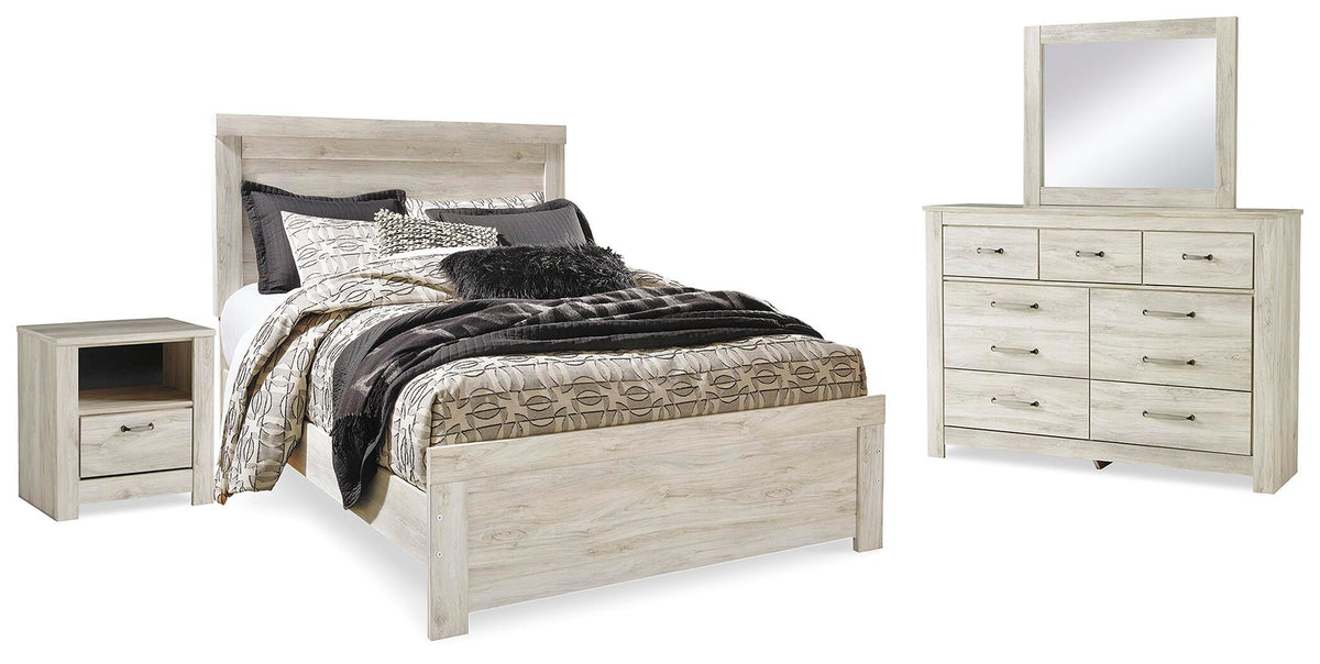 Bellaby Panel Bed, Dresser, Mirror, and Nightstand - Whitewash  (B331-SI)