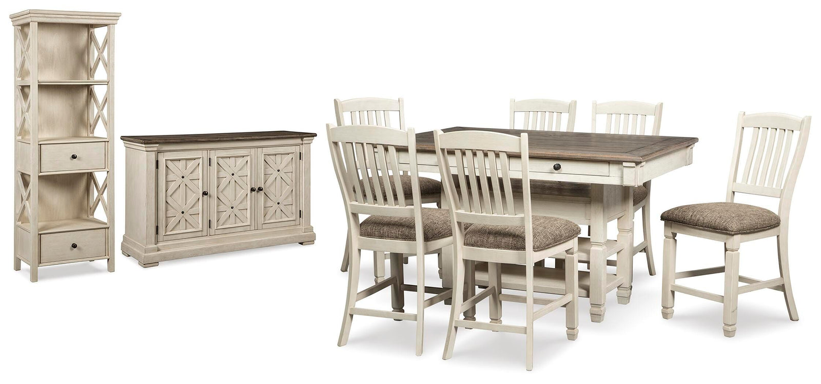 Bolanburg Counter Height Table with 6 Barstools, Server and Display Cabinet (D647-SI)