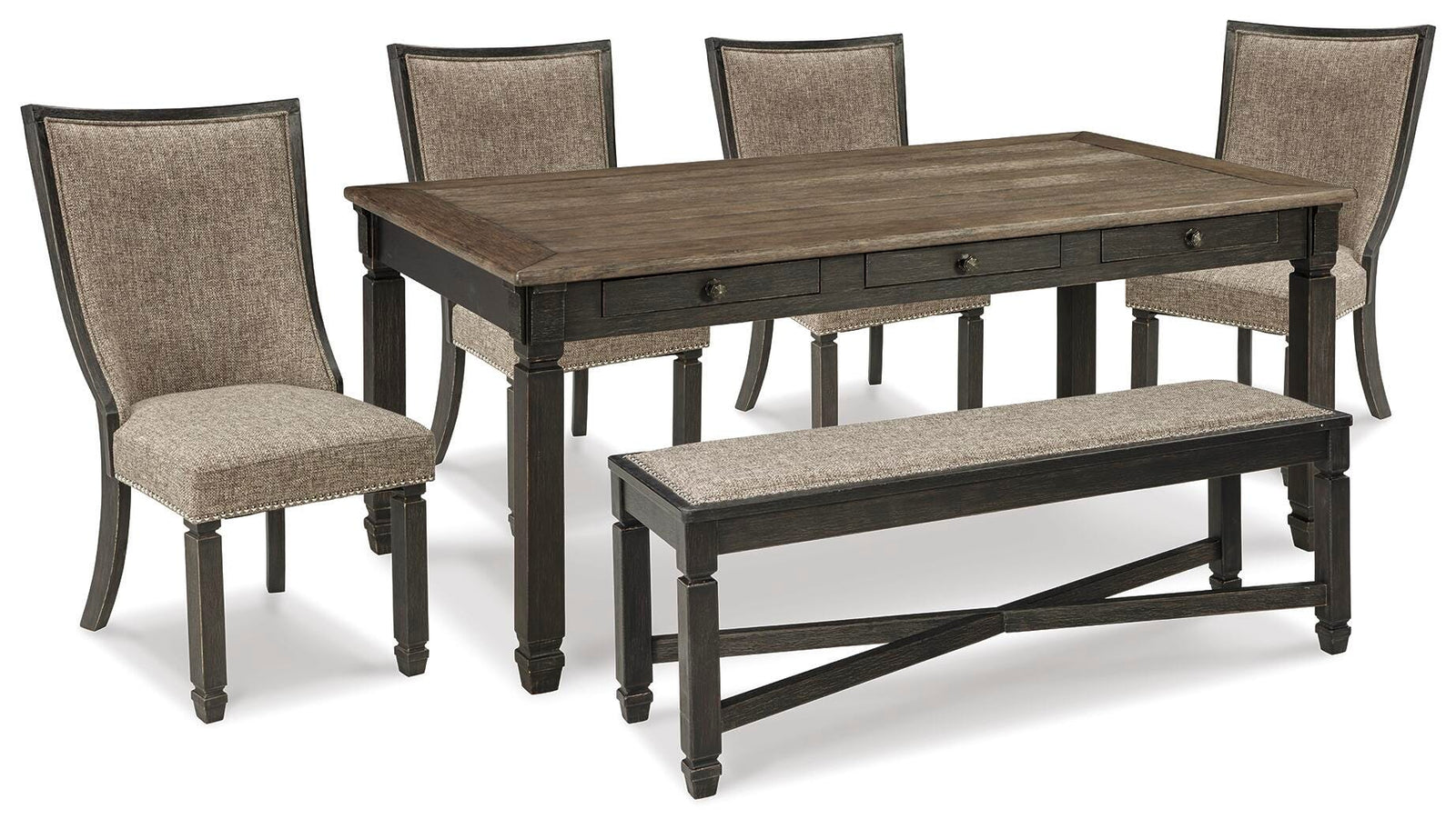 Tyler Creek Dining Table and 4 Chairs with Bench (D736-SI)