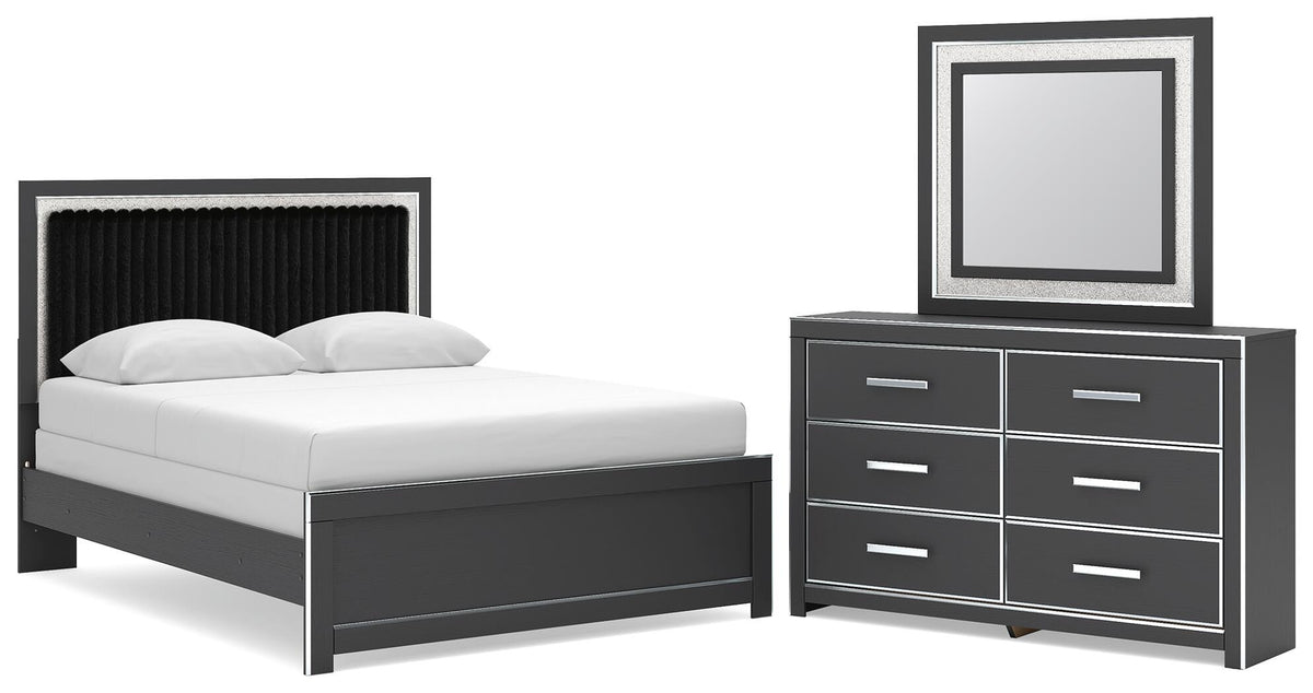 Zuraleus Queen Upholstered Panel Bed, Dresser and Mirror (PCB3380-SI)