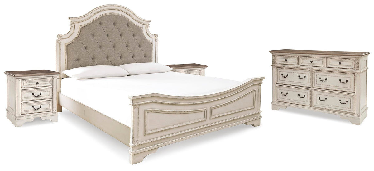 Realyn Bed, Dresser and 2 Nightstands - Two-tone  (B743-SI)