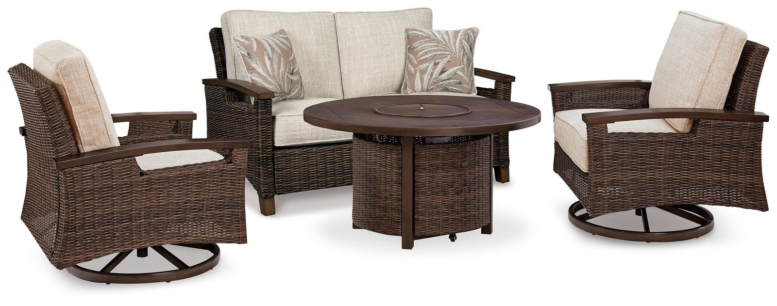 Paradise Trail Outdoor Loveseat, Fire Pit Table and 2 Lounge Chairs (P750-SI)