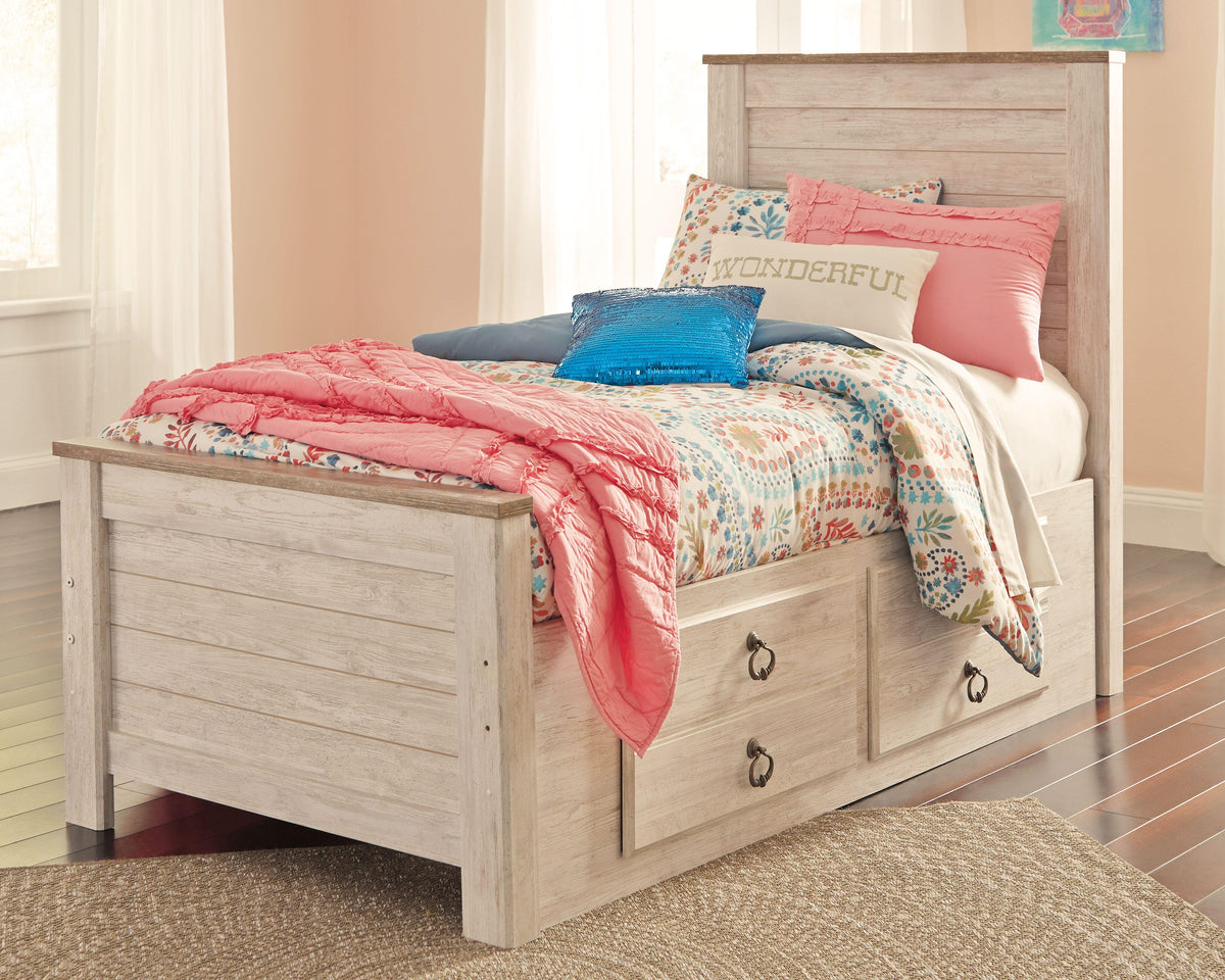 Willowton Panel Bed with 2 Storage Drawers (Youth) - Whitewash  (B267-SI) - Image 3