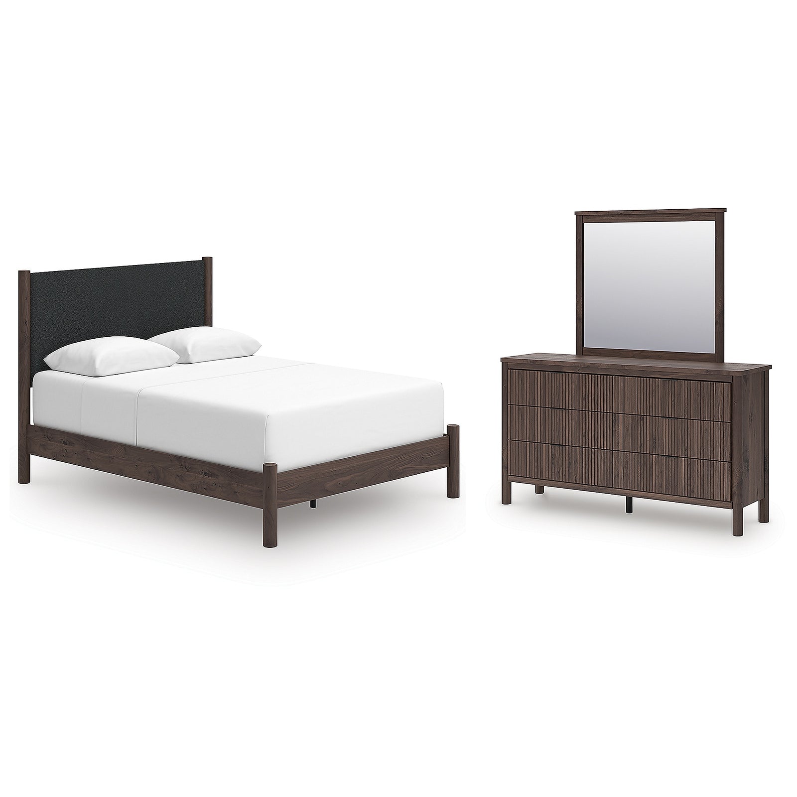 Pamytta Queen Upholstered Panel Bed, Dresser and Mirror (PCB2614-SI)