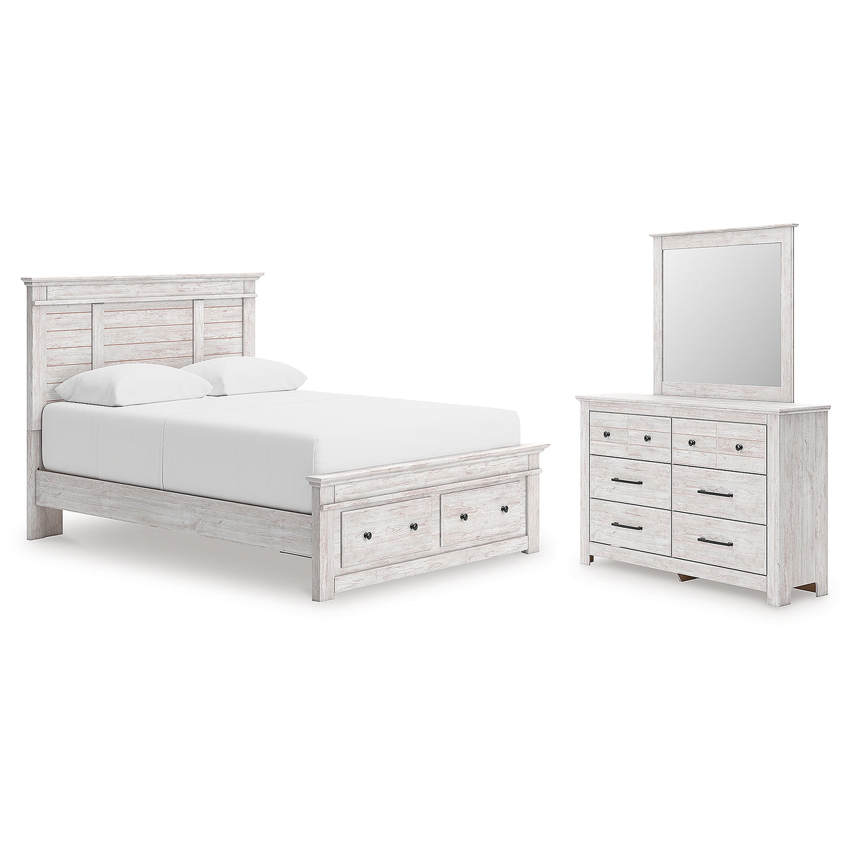 Makidern Queen Panel Storage Bed, Dresser and Mirror (PCB1171-SI)