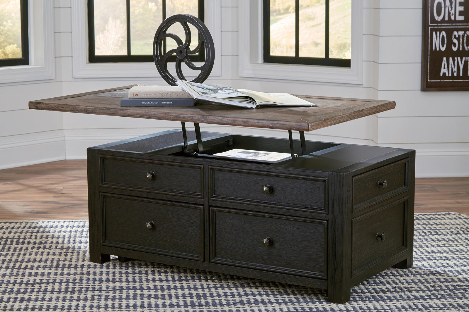 Tyler Creek Coffee Table with Lift Top - Grayish Brown/Black  (T736-SI) - Image 3