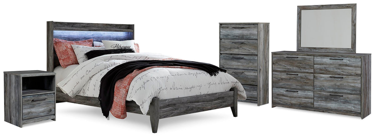 Baystorm Panel Bed, Dresser, Mirror, Chest and Nightstand - Gray  (B221-SI)