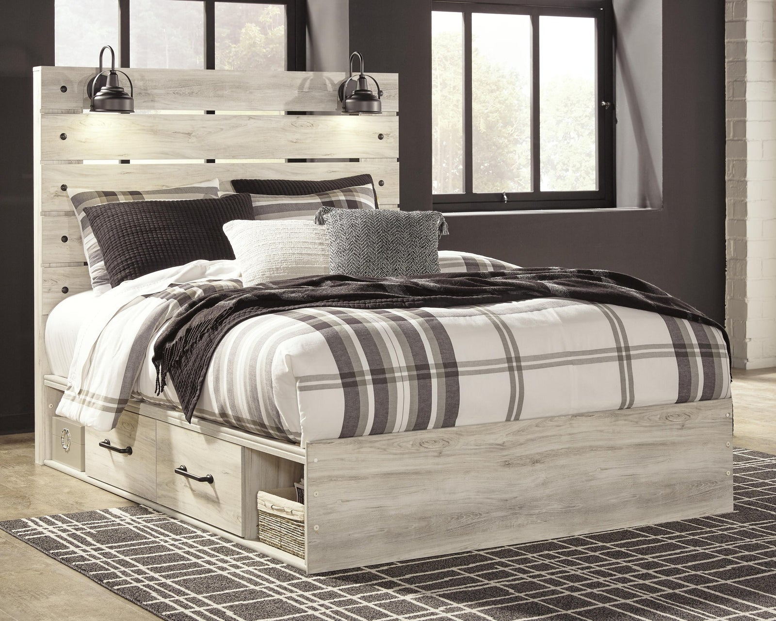 Cambeck Panel Bed with 4 Storage Drawers - Whitewash  (B192-SI) - Image 2