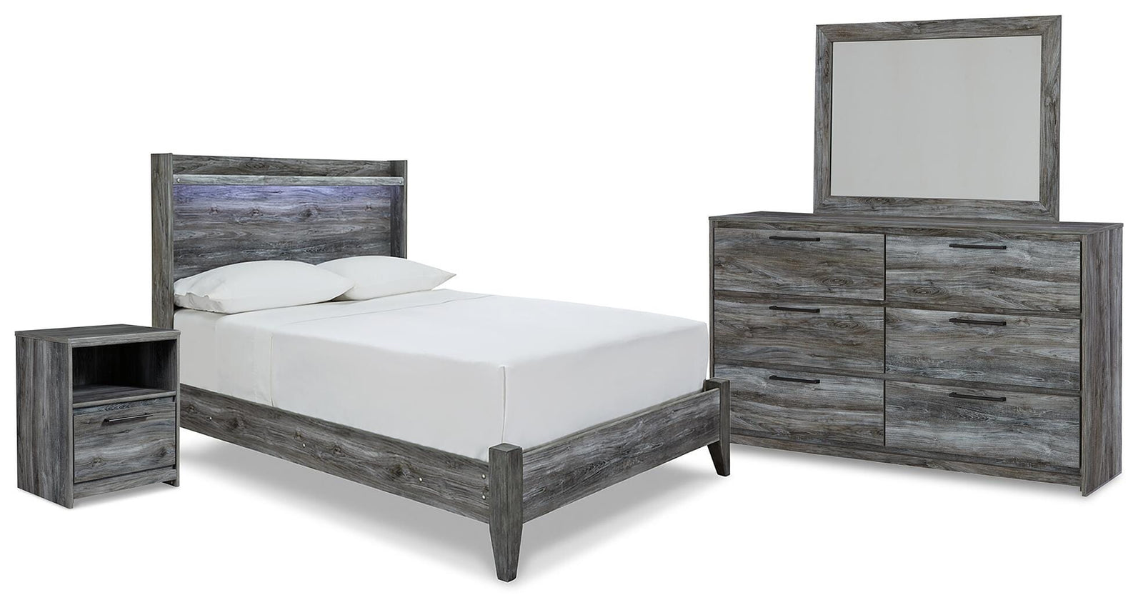 Baystorm Panel Bed, Dresser, Mirror and Nightstand - Gray  (B221-SI)