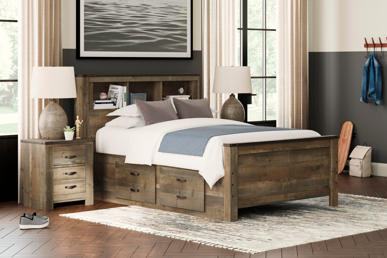 Trinell Bookcase Bed with 2 Storage Drawers (Youth) - Brown  (B446-SI) - Image 3