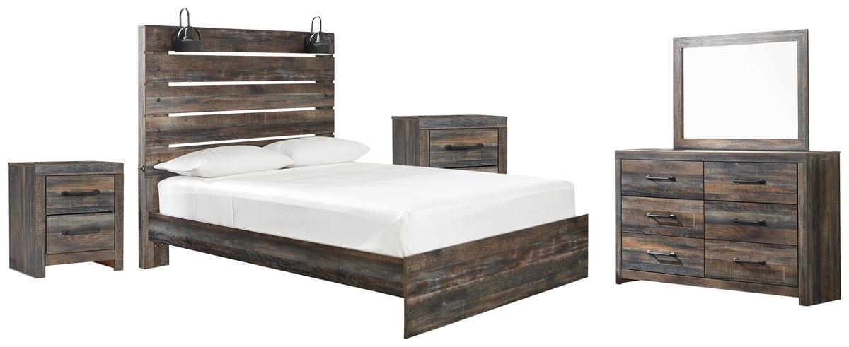 Drystan Panel Bed, Dresser, Mirror and 2 Nightstands - Multi  (B211-SI)