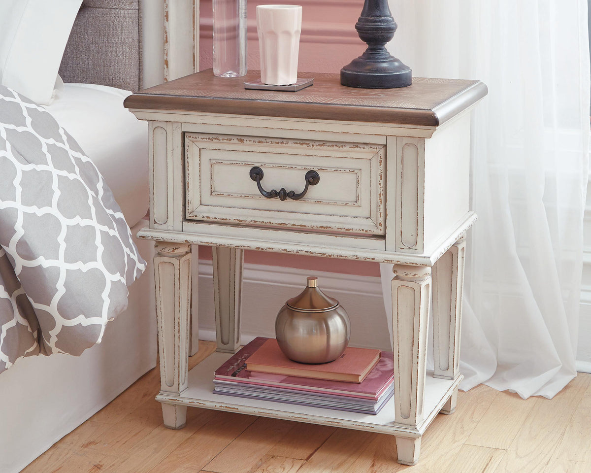 Realyn Upholstered Panel Bed, Dresser, Mirror and 2 Nightstands - Two-tone  (B743-SI) - Image 12