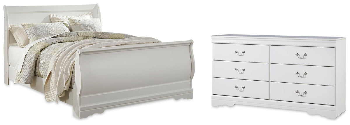 Anarasia Sleigh Bed and Dresser - White  (B129-SI)