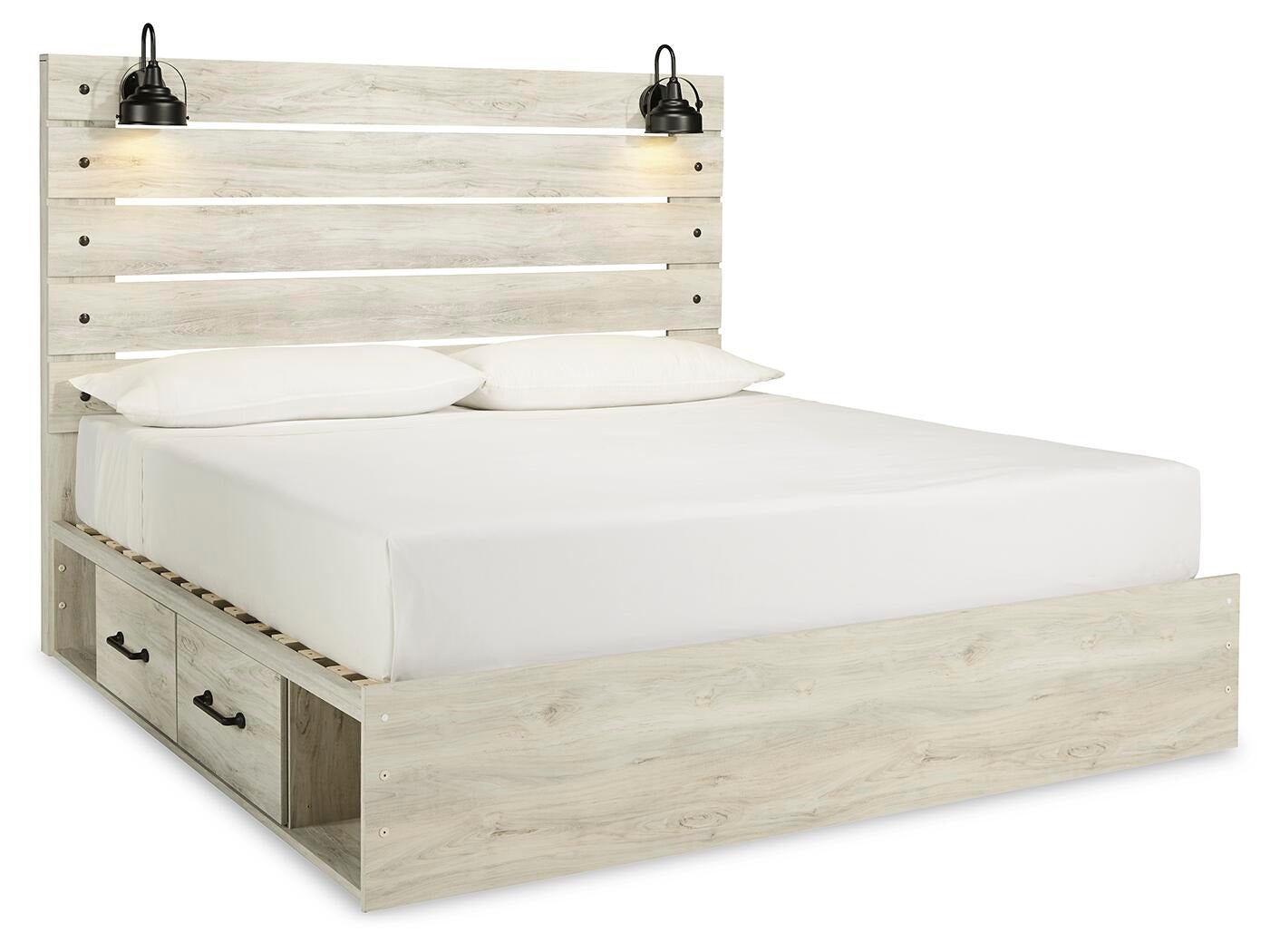 Cambeck Panel Bed with 4 Storage Drawers - Whitewash  (B192-SI)