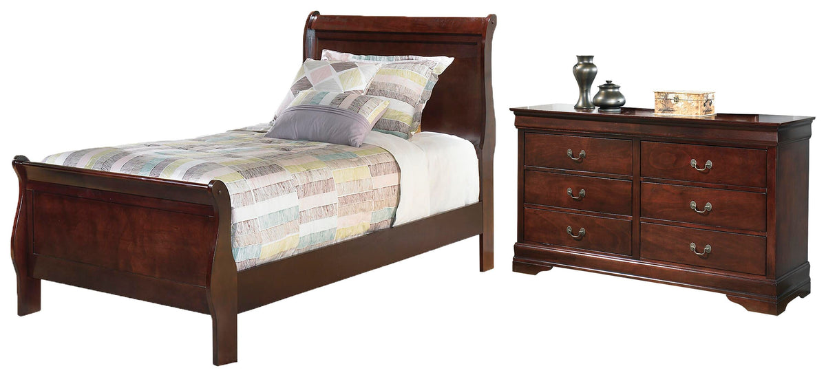 Alisdair Sleigh Bed and Dresser - Reddish Brown  (B376-SI)
