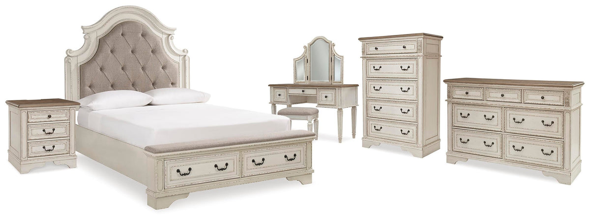 Realyn Upholstery Panel Bed, Dresser, Chest, Nightstand, and Vanity Set - Two-tone  (B743-SI)