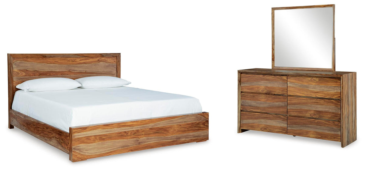 Dressonni Panel Bed, Dresser and Mirror - Brown  (B790-SI)