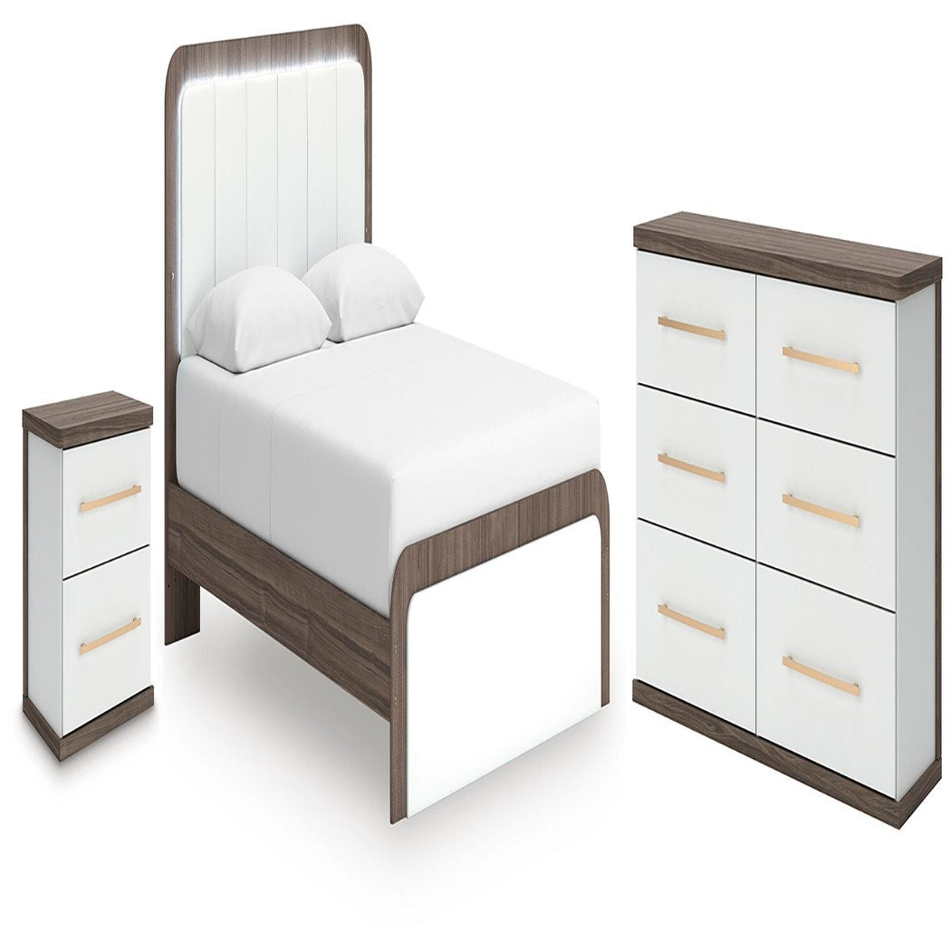 Kendanport Queen Upholstered Bed, Dresser and Nightstand (PCB1108-SI)