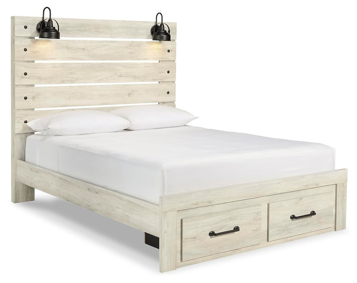Cambeck Panel Bed with 2 Storage Drawers - Whitewash  (B192-SI)