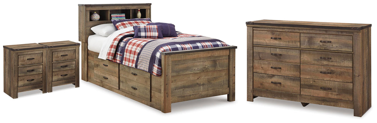 Trinell Bookcase Bed, Dresser and 2 Nightstands (B446-SI)