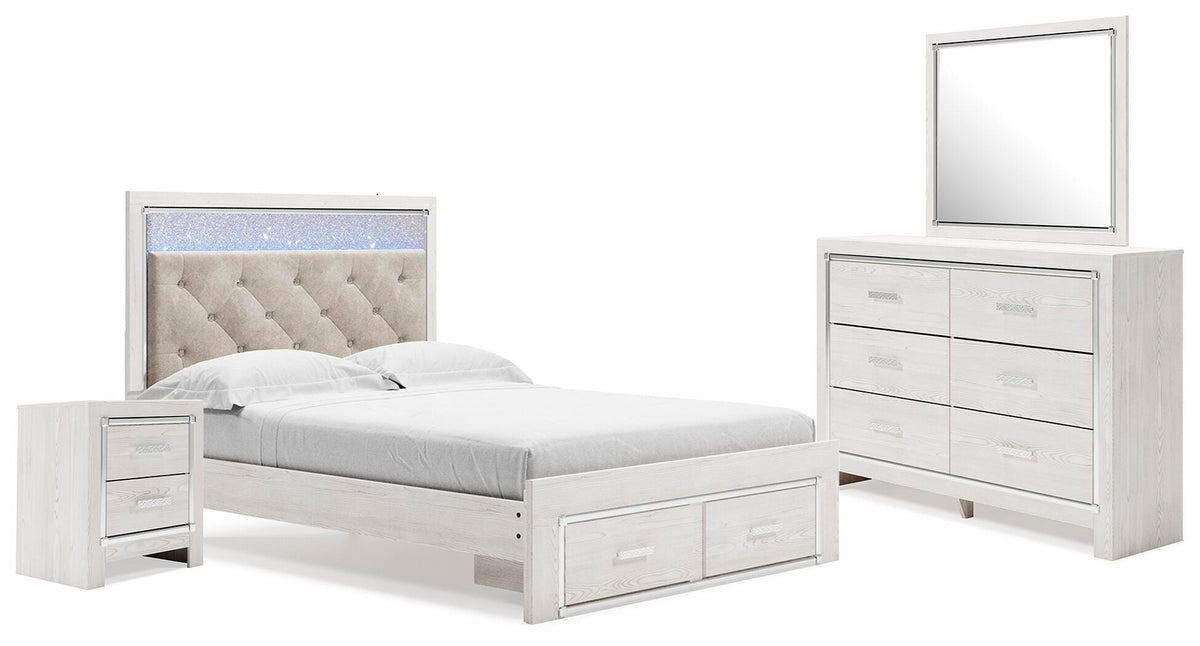 Altyra Panel Storage Bed with Mirrored Dresser and Nightstand - White  (B2640-SI)
