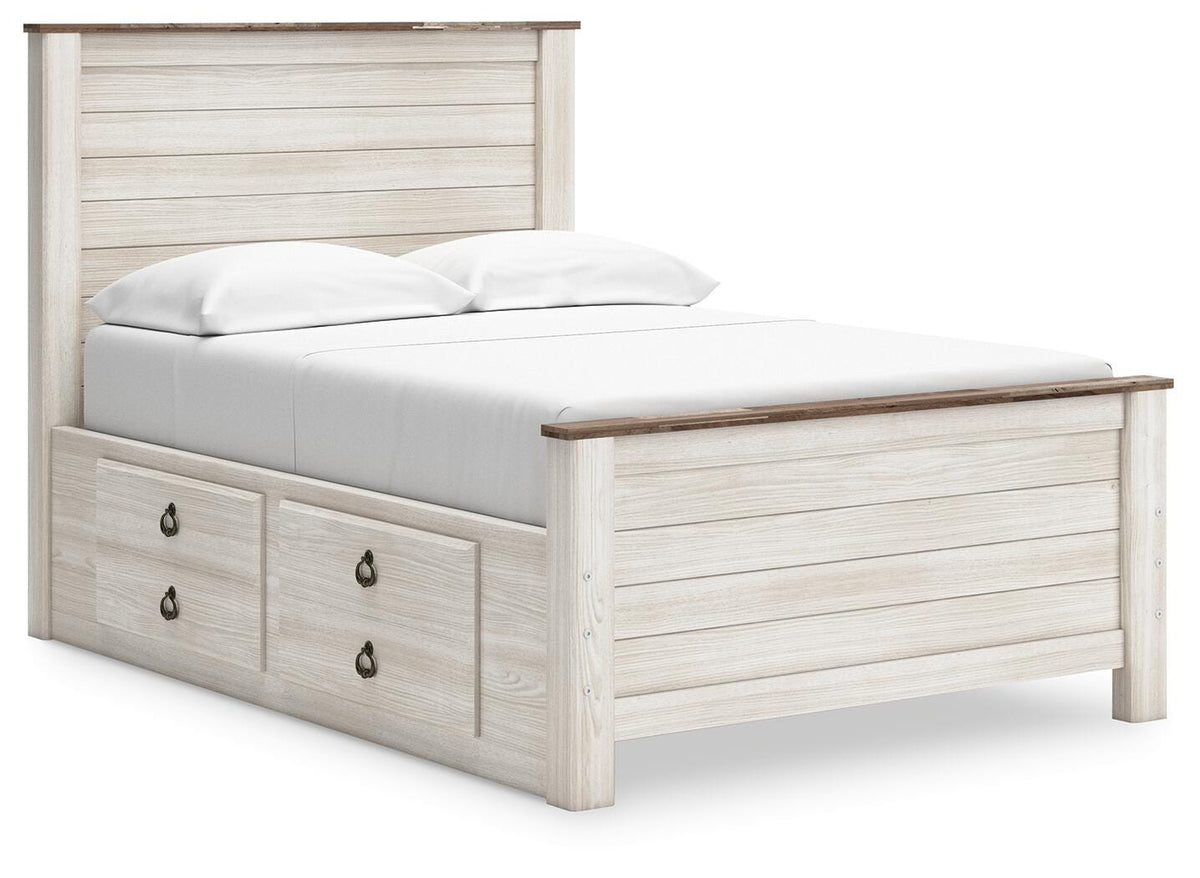 Willowton Panel Bed with 2 Storage Drawers (Youth) - Whitewash  (B267-SI)