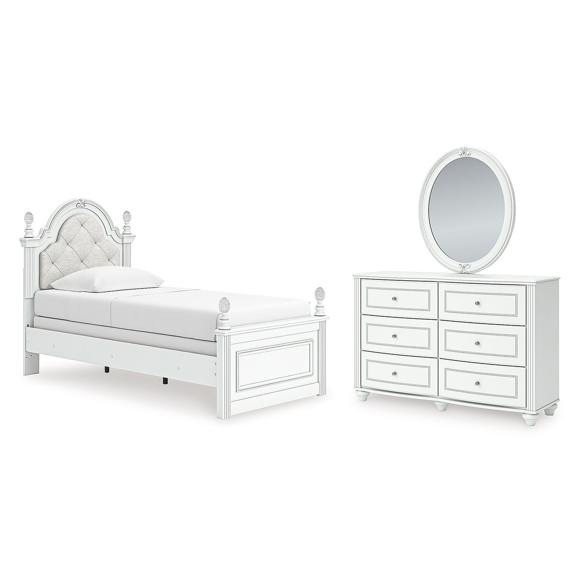 Kozlani Twin Upholstered Panel Bed, Dresser and Mirror (PCB1819-SI)