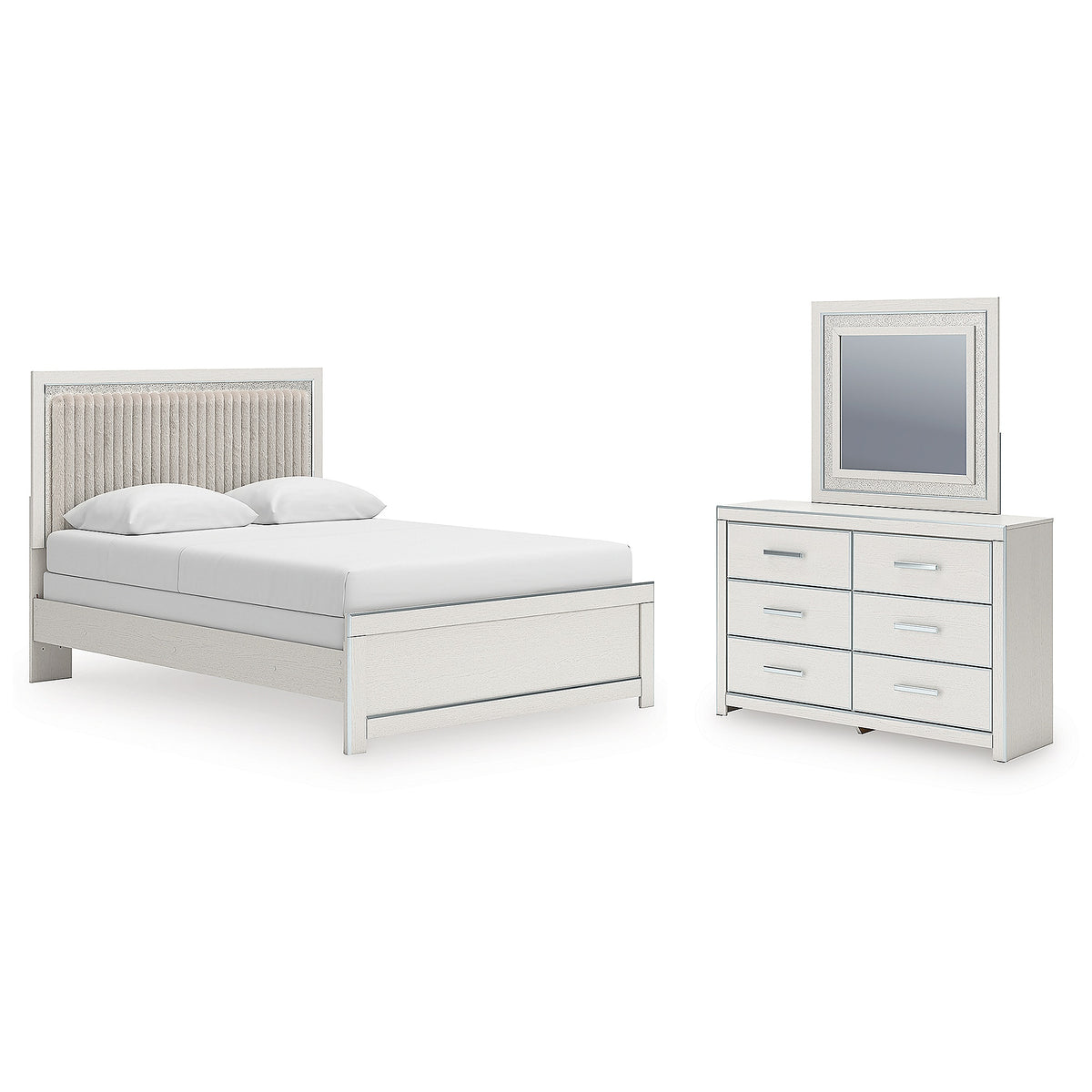 Zuraleus Queen Upholstered Panel Bed, Dresser and Mirror (PCB3381-SI)