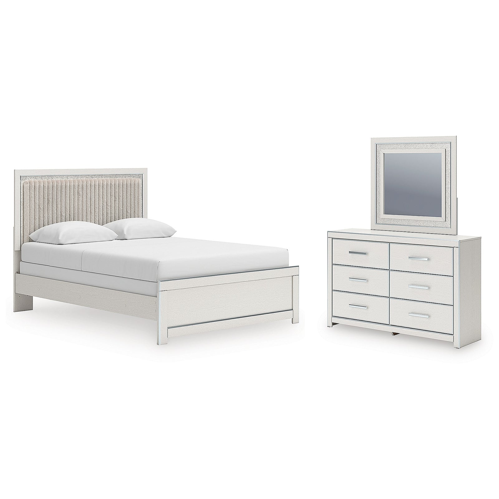 Zuraleus Queen Upholstered Panel Bed, Dresser and Mirror (PCB3381-SI)