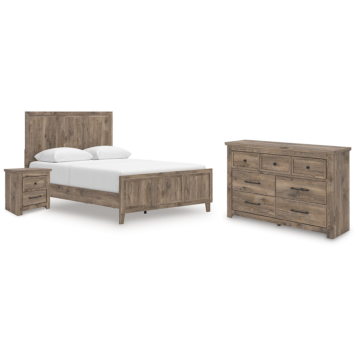 Rusticott Queen Panel Bed, Dresser and Nightstand (PCB2260-SI)