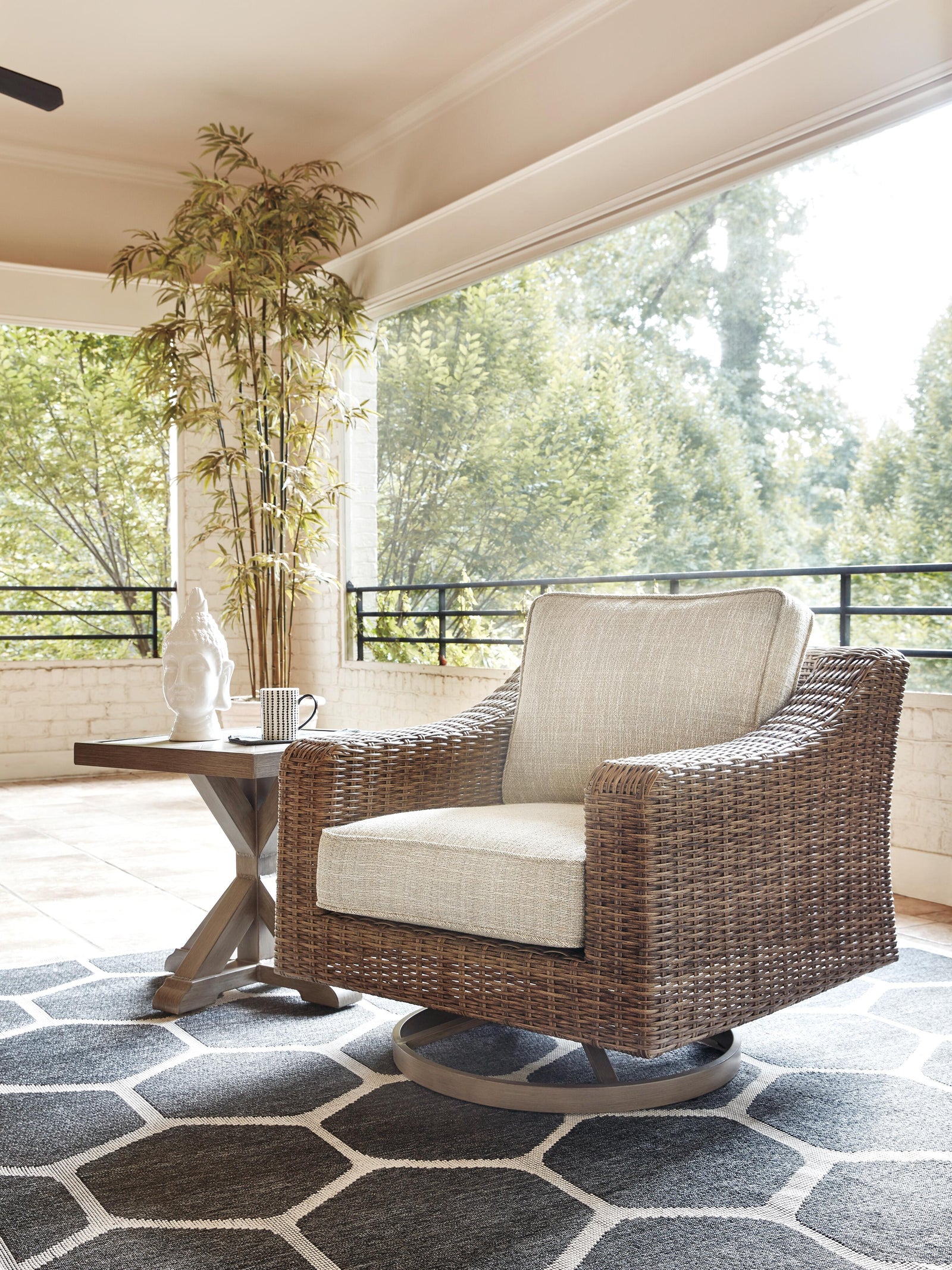 Beachcroft 4-Piece Outdoor Sectional, 2 Arm Chairs, Lounge Chair and Bench (P791-SI) - Image 21