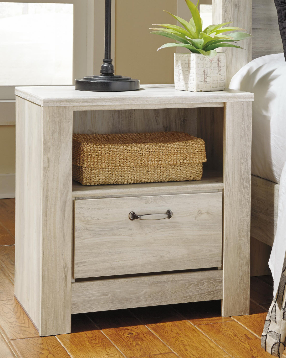 Bellaby Crossbuck Panel Bed and 2 Nightstands - Whitewash  (B331-SI) - Image 4