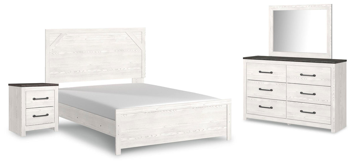 Gerridan Bed with Mirrored Dresser and Nightstand - White/Gray  (B1190-SI)