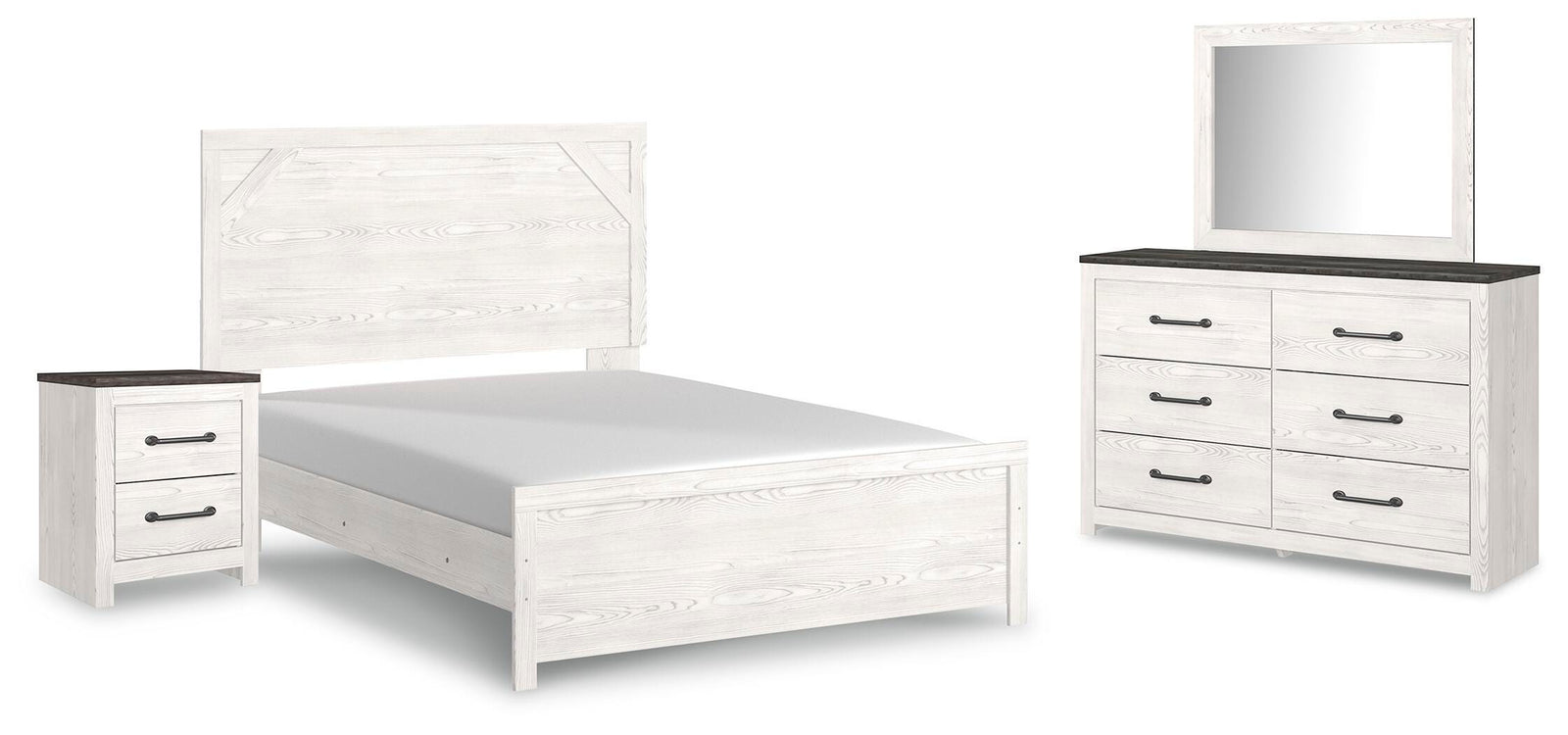 Gerridan Bed with Mirrored Dresser and Nightstand - White/Gray  (B1190-SI)