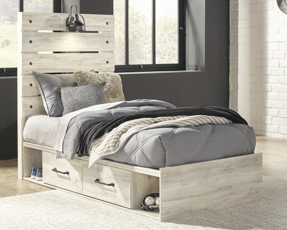 Cambeck Panel Bed with 4 Storage Drawers (Youth) - Whitewash  (B192-SI) - Image 2