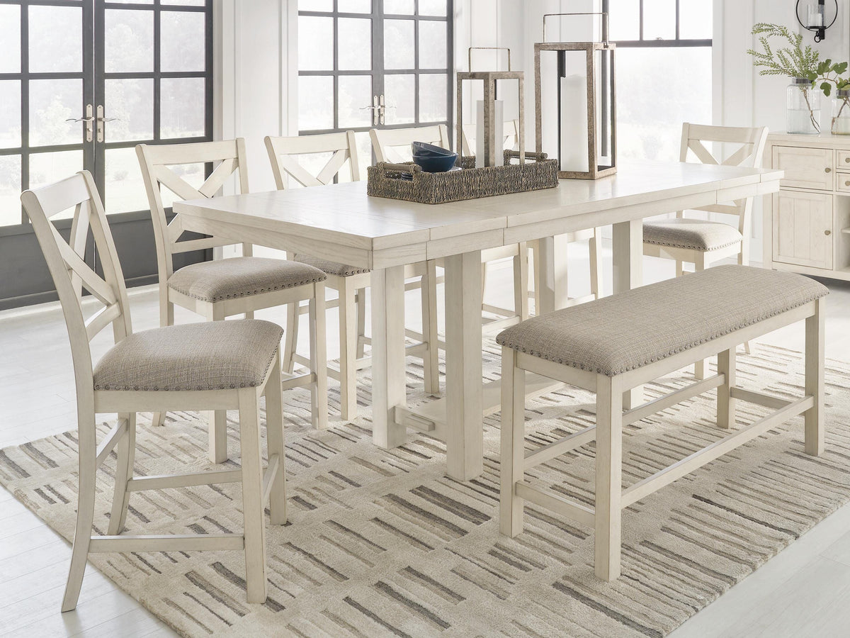 Robbinsdale Counter Height Extension Dining Table, 6 Barstools and Bench (D642-SI) - Image 2