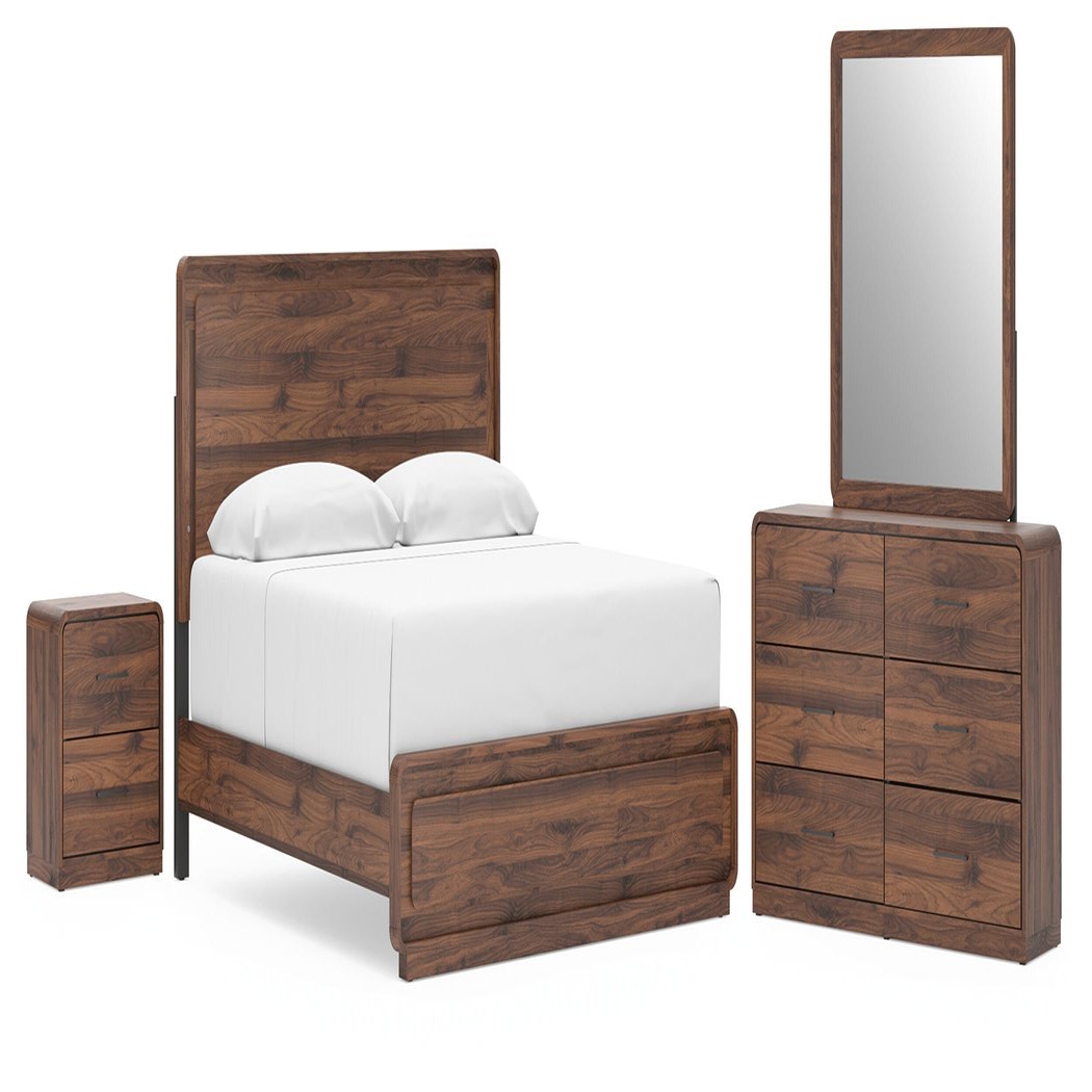 Fortlorn King Panel Bed, Dresser, Mirror and Nightstand (PCB386-SI)