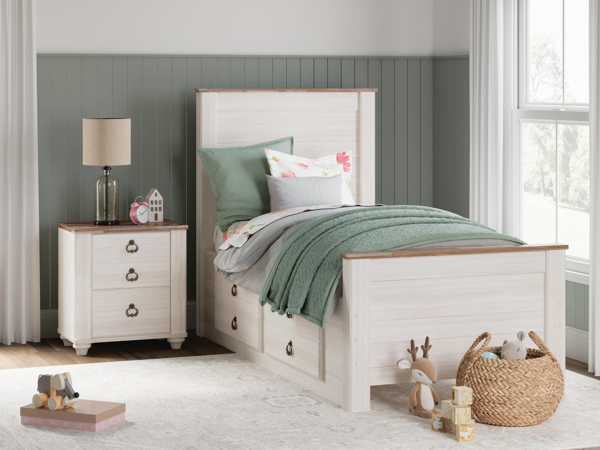 Willowton Panel Bed with 2 Storage Drawers (Youth) - Whitewash  (B267-SI) - Image 4
