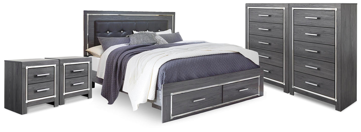 Lodanna Storage Bed, 2 Chests and 2 Nightstands - Gray  (B214-SI)