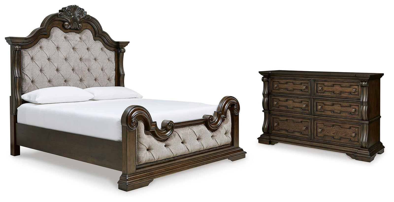 Maylee Upholstered Panel Bed and Dresser (B947-SI)