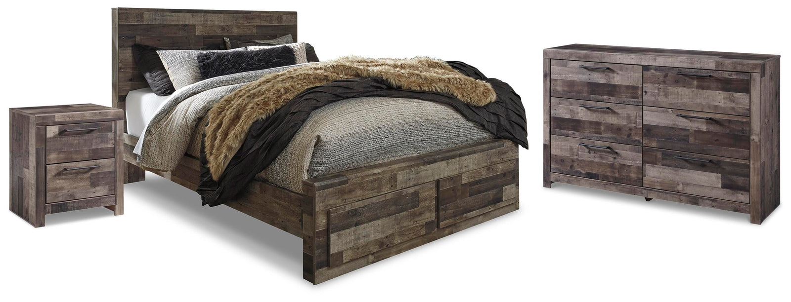 Derekson Panel Storage Bed, Dresser and Nightstand - Multi Gray  (B200-SI)