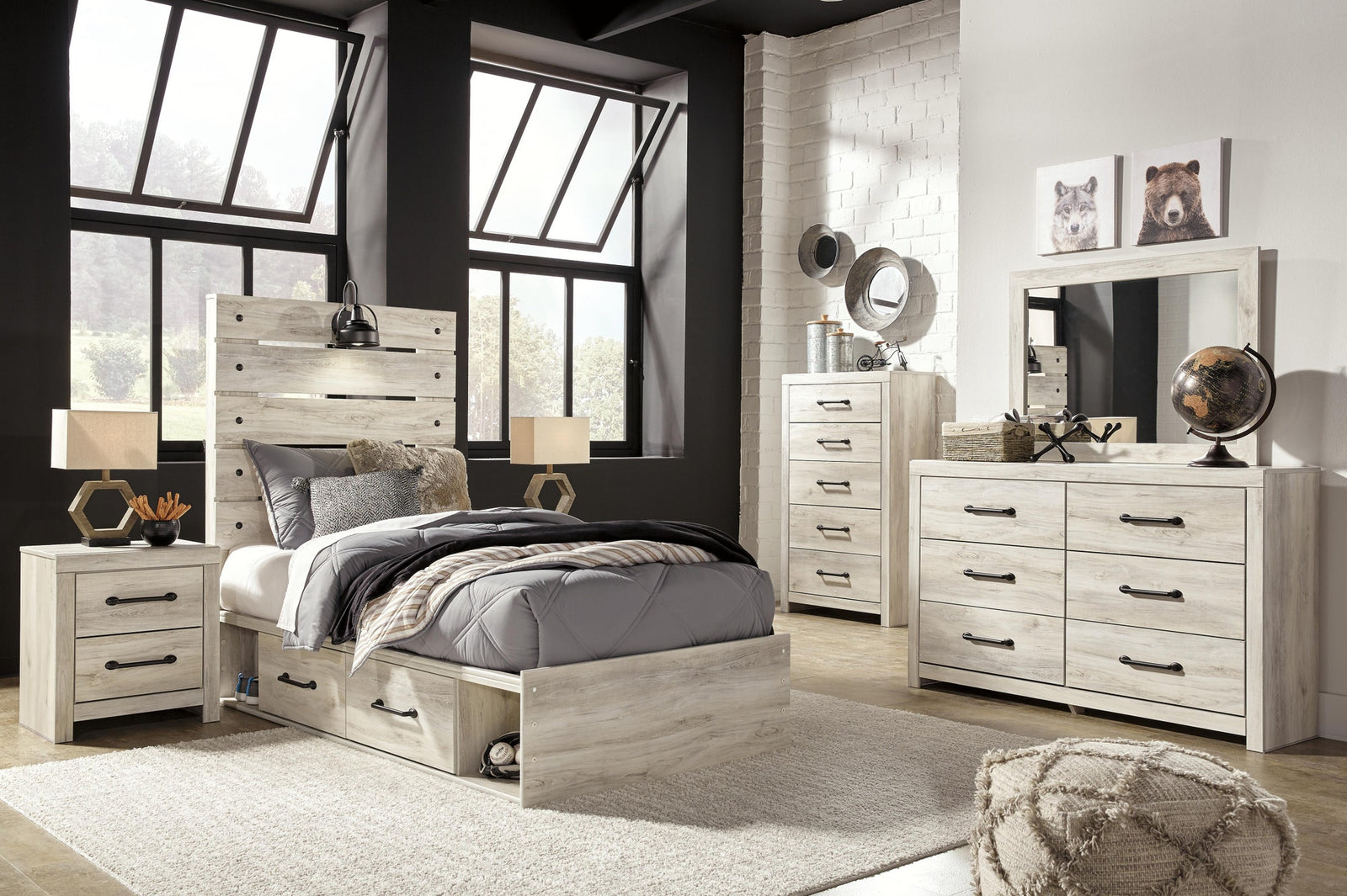Cambeck Panel Bed with 4 Storage Drawers (Youth) - Whitewash  (B192-SI) - Image 5