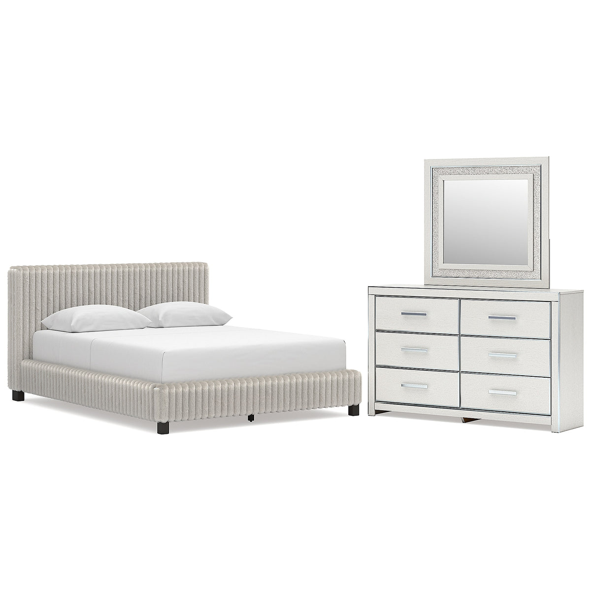 Zuraleus Queen Upholstered Bed, Dresser and Mirror (PCB3381-SI)