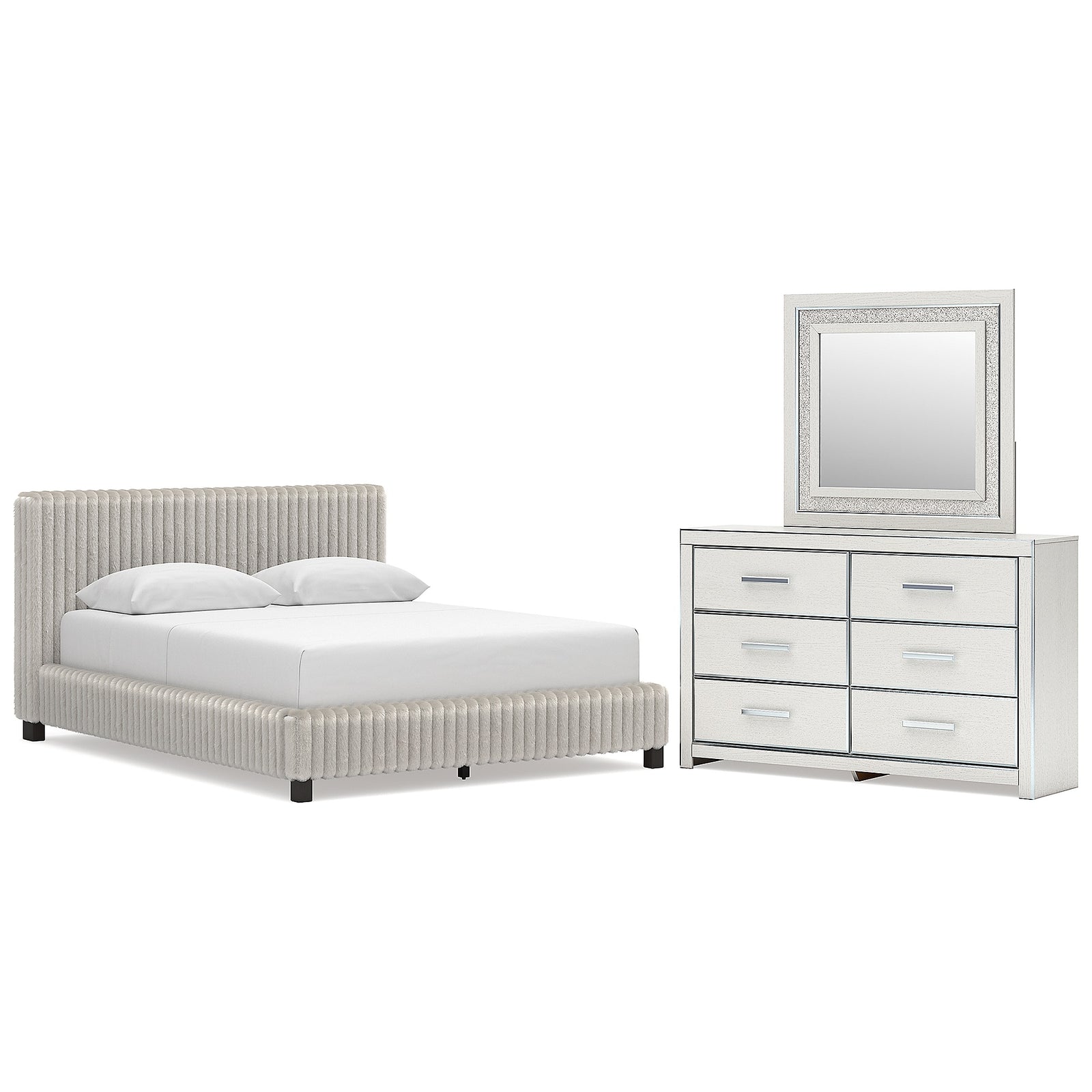 Zuraleus Queen Upholstered Bed, Dresser and Mirror (PCB3381-SI)