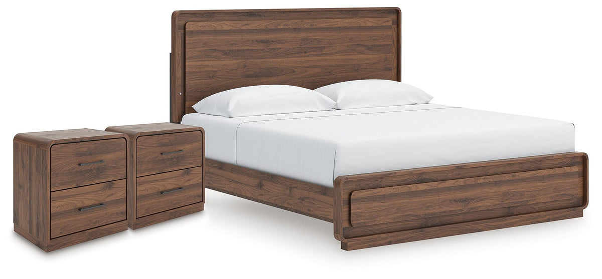 Fortlorn King Panel Bed and 2 Nightstands (PCB386-SI)
