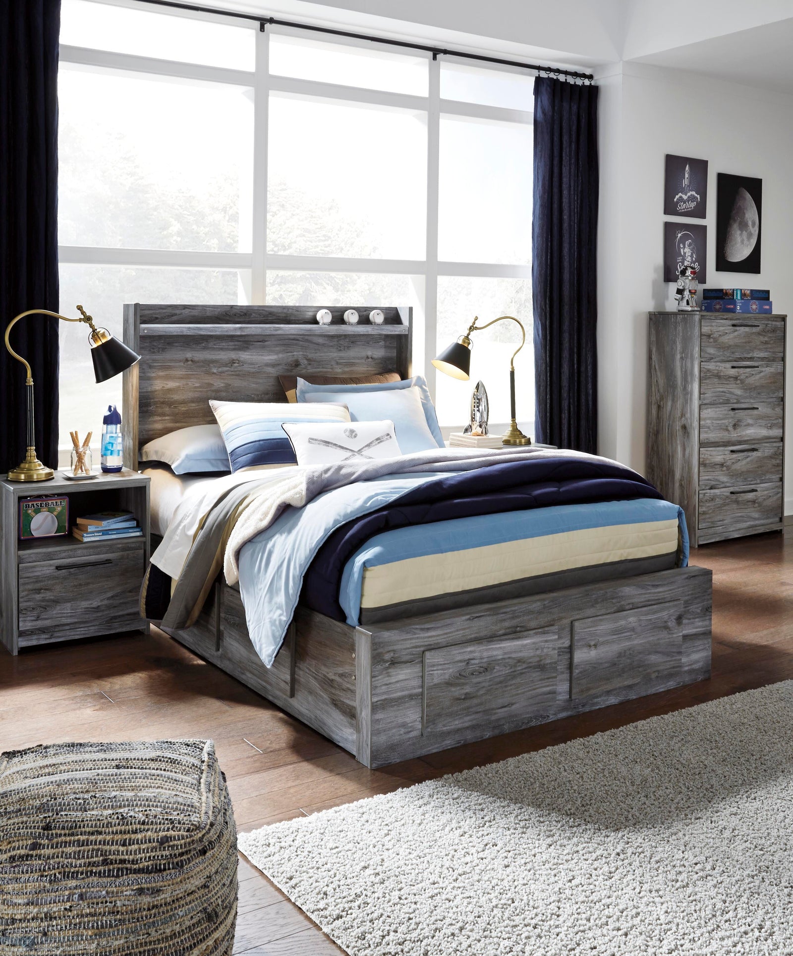 Baystorm Panel Bed with 6 Storage Drawers (Youth) - Gray  (B221-SI) - Image 2