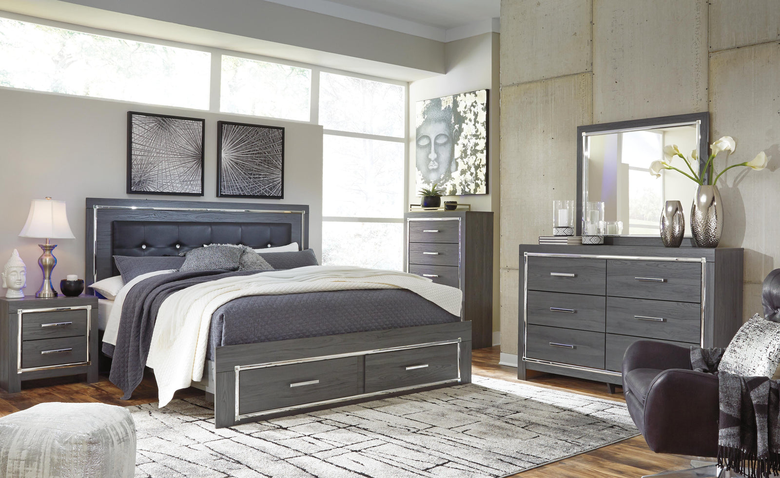 Lodanna Panel Bed with 2 Storage Drawers - Gray  (B214-SI) - Image 14