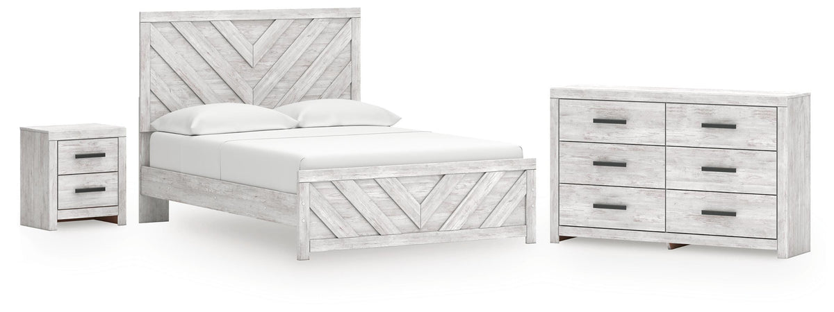 Cayboni Panel Bed, Dresser and Nightstand - Whitewash  (B3788-SI)