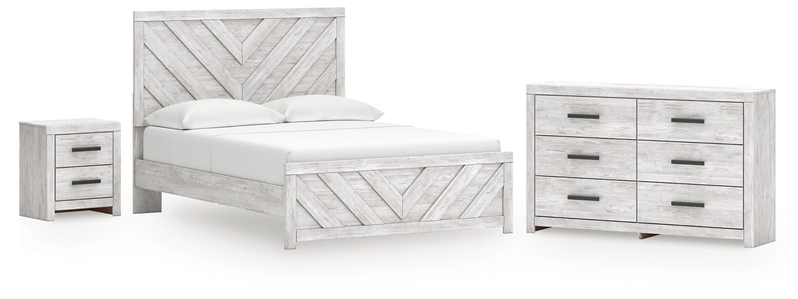 Cayboni Panel Bed, Dresser and Nightstand - Whitewash  (B3788-SI)