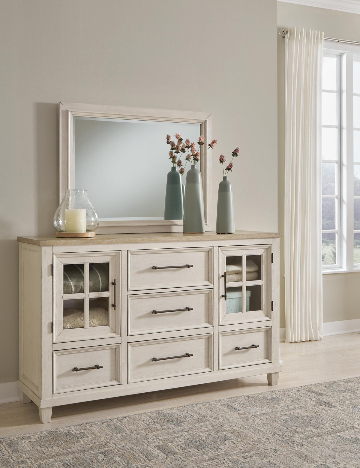 Shaybrock Dresser and Mirror - Antique White/Brown  (B683-SI) - Image 3